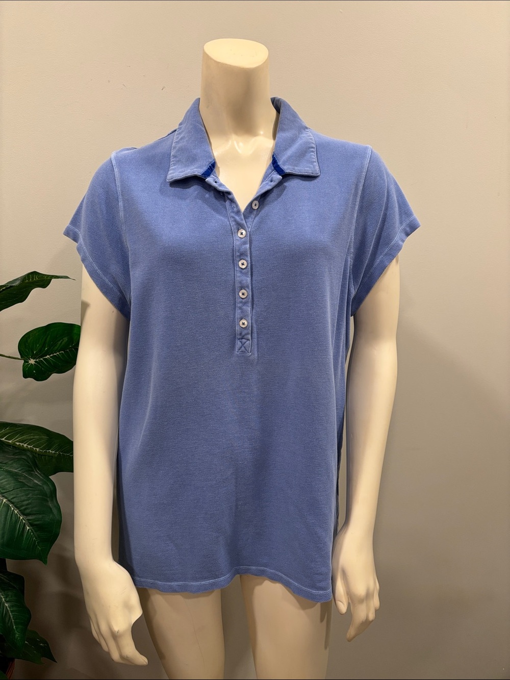 Boden Garment Washed Periwinkle Blue Cap Sleeve Polo Shirt